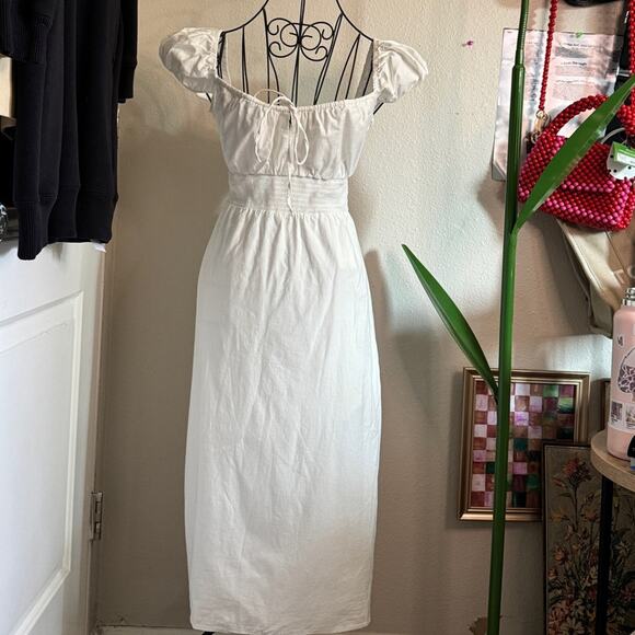 Reformation Dresses & Skirts - Reformation Arna Puff Sleeve White Midi Dress 8